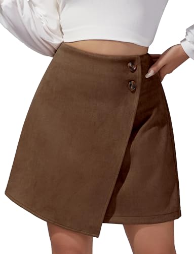 FEOYA Kurzer Rock Damen Wildleder Elegant Herbst Minirock Unregelmäßig Partyrock Suede Skirt Braun L/38-40 von FEOYA
