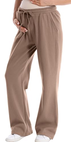 FEOYA Lässig Umstandshose Schwangerschafts Hose Weitem Bein Freizeithose Bequeme Lange Sweatpants Damen Stretch Lounge Hosen mit Verstellbarer Bund 4XL von FEOYA