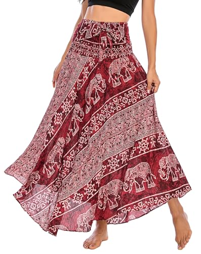 FEOYA Lang Boho Rock Damen Gedruckter Maxi Rock Dehnbarer Kleider Freizeit Urlaub Sommerrock Strandkleider - Muster 32 von FEOYA