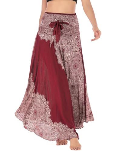 FEOYA Lang Gedruckter Rock Damen Chiffon Bohemien Maxirock Verstellbares Riemen Kleid Freizeit Urlaub Sommerrock Strandkleider - Muster 10 von FEOYA