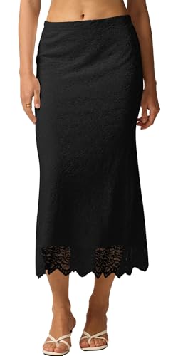 FEOYA Lang Rock Damen Elegant Figurbetont Maxirock Business Bleistiftrock Casual Freizeitrock Bodycon Fischschwanz Rock Schwarz L von FEOYA