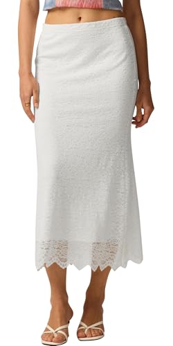 FEOYA Lang Rock Damen Elegant Figurbetont Maxirock Business Bleistiftrock Casual Freizeitrock Bodycon Fischschwanz Rock Weiß XL von FEOYA