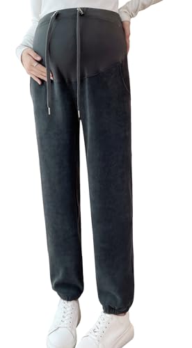 FEOYA Lange Freizeithose für Schwangere Warm Schwangerschafts-Schlafanzug Pyjamahose Hohe Taille Stretch Mutterschaft Modisch Praktisch 2XL von FEOYA