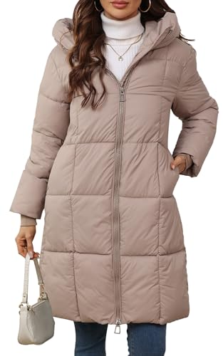 FEOYA Langer Steppmantel Damen Winter Wintermantel Lang Warm Gefüttert Elegant Daunenmantel Tag 2XL=EU XL von FEOYA