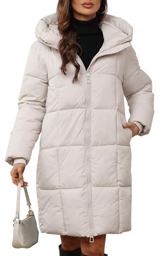 FEOYA Langer Steppmantel Damen Winter Wintermantel Lang Warm Gefüttert Elegant Daunenmantel Tag 2XL=EU XL von FEOYA