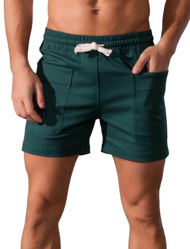 FEOYA Laufshorts Herren Kurz Sweatshorts Baumwolle Fitnesshose Traininghose mit Taschen Sommer Jogginghose Männer Atmungsaktive Sporthose Grün XXL von FEOYA