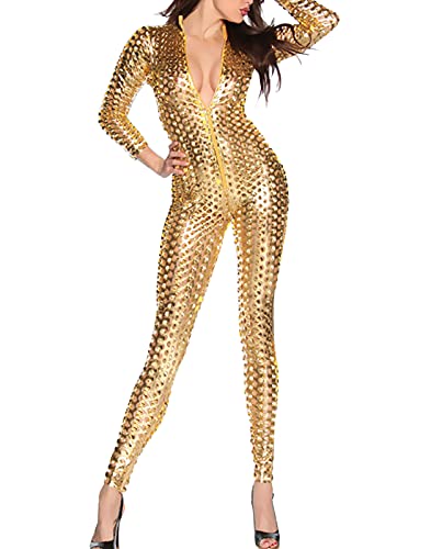 FEOYA Leder Jumpsuit für Damen Wetlook Jumpsuit Bodysuit Nachtwäsche CLUB Kostüme Catsuit Catwomen Kleidung Nacht Mode PU von FEOYA