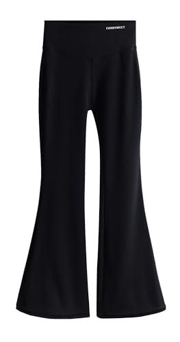 FEOYA Leggings für Kind Flared Slim fit mädchen Hose Schlag solid Kinder Sporthose Lange Frühjahr Schlaghose Sport Herbst Jogginghose elastisch Höhe Taille leicht Boden schwarz 13 14 Jahre von FEOYA
