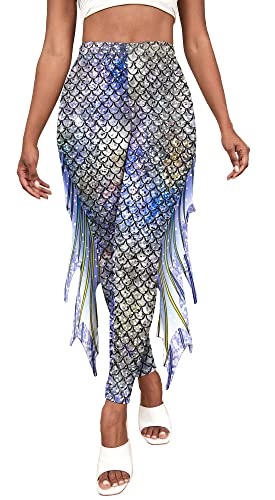 FEOYA Leggins Meerjungfrau Fischschuppen Bedruckte Sport Leggings mit Flosse Damen Push Up Leggings Hohe Taille Halloween Glänzend Strumpfhose Hüfthose Hose Skinny Pants F M von FEOYA