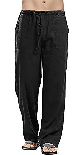 FEOYA Leinenhose Herren Lang Sommerhose Leicht Herren Strandhose Freizeithose Loose Fit Hosen Herren Sommer Lang mit Kordelzug für Urlaub Strand Alltag 4XL von FEOYA