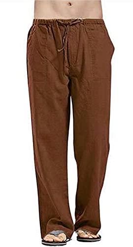 FEOYA Leinenhose Herren Lang Sommerhose Leicht Herren Strandhose Freizeithose Loose Fit Hosen Herren Sommer Lang mit Kordelzug für Urlaub Strand Alltag M von FEOYA