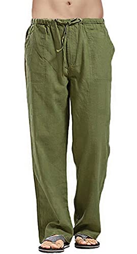 FEOYA Leinenhose Herren Lang Sommerhose Leicht Herren Strandhose Freizeithose Loose Fit Hosen Herren Sommer Lang mit Kordelzug für Urlaub Strand Alltag M von FEOYA