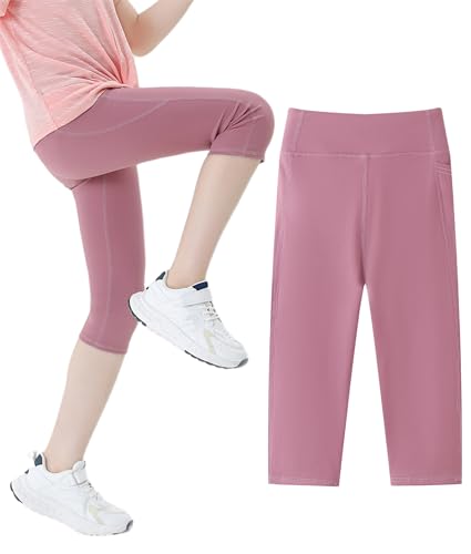 FEOYA Mädchen 3/4 Capri Stretch Leggings Eng 3/4 Sporthose Komfortabel Capri Hose 130 von FEOYA
