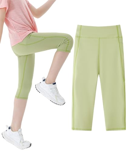 FEOYA Mädchen 3/4 Capri Stretch Leggings Eng 3/4 Sporthose Komfortabel Capri Hose 160 von FEOYA