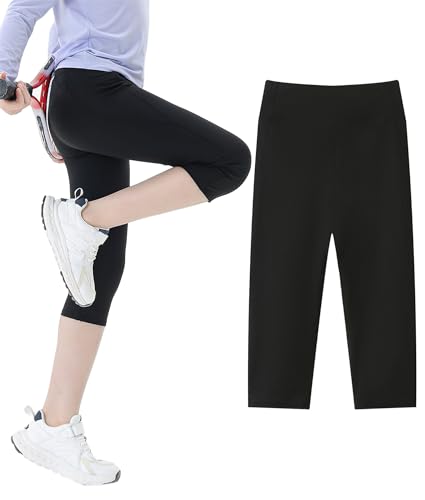 FEOYA Mädchen 3/4 Capri Stretch Leggings Eng 3/4 Sporthose Komfortabel Capri Hose 160 von FEOYA