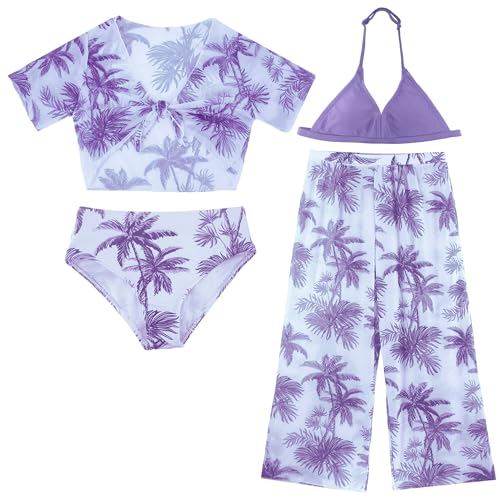 FEOYA Mädchen 4-teilige Badeanzüge Sets Kleinkind Badeanzug Kinder Bademode Bekleidung Sommer Bikini Top+Unterwäsche+Sonnenschutz Kurzarm+Lange Hose Sommer Schwimmanzug Violett 10 Jahre FEOYA Mädchen 4-teilige Badeanzüge Sets Kleinkind Badeanzug Kinder Bademode Bekleidung Sommer Bikini Top+Unterwäsche+Sonnenschutz Kurzarm+Lange Hose Sommer Schwimmanzug Violett 10 Jahre von FEOYA