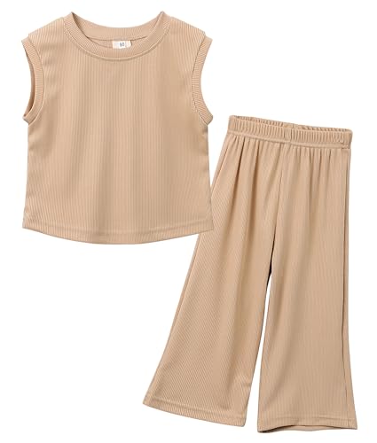 FEOYA Mädchen Baby Anzug Zweiteilige Set Kinder Sommer Bekleidungssets Lässige Mode Ärmelloses Top Kleidung Sets Stretch Kleidungsset Casual Babyset Einfarbig Outfit Mode Sommerkleidung 3-4 Jahre von FEOYA