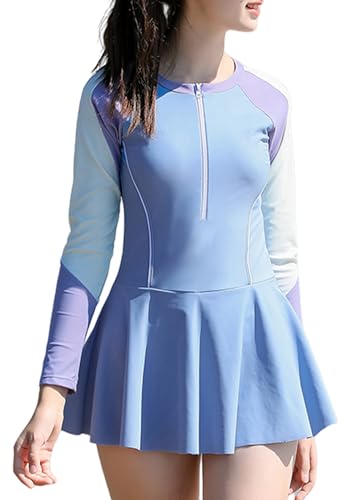 FEOYA Mädchen Badeanzug Kinder Badeanzug-Set mit Reißverschluss Bikini Schwimmshirt Integrierter Baderock Bademode Badeshorts Badebekleidung Sonnenschutz-Kit Zweiteilig Tankini Blau 2 170 von FEOYA