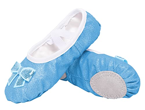 FEOYA Mädchen Ballettschuhe Tanzschuhe Indoor Gymnastik Ballerina Tanzschuhe Hausschuhe für Kinder Leder Geteilte Sohle Ballettschuhe für Mädchen Yoga Gymnastikschuhe für Kleinkinder Kinder Blau 26 von FEOYA