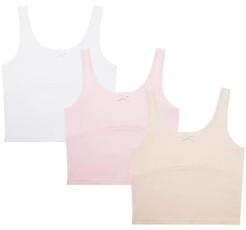 FEOYA Mädchen Bustier BH Sport Stretch BH Spaghettiträger oder breite Träger Trägertop Kinder Schnell Trocknen Unterwäsche Tank 3er Pack L 8-9 Jahre von FEOYA