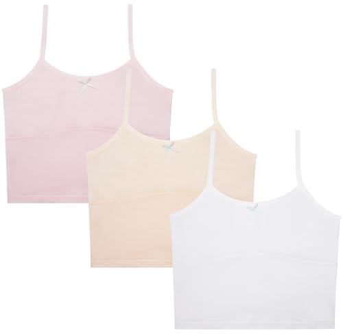 FEOYA Mädchen Bustier BH Sport Stretch BH Spaghettiträger oder breite Träger Trägertop Kinder Schnell Trocknen Unterwäsche Tank 3er Pack XL 9-10 Jahre von FEOYA