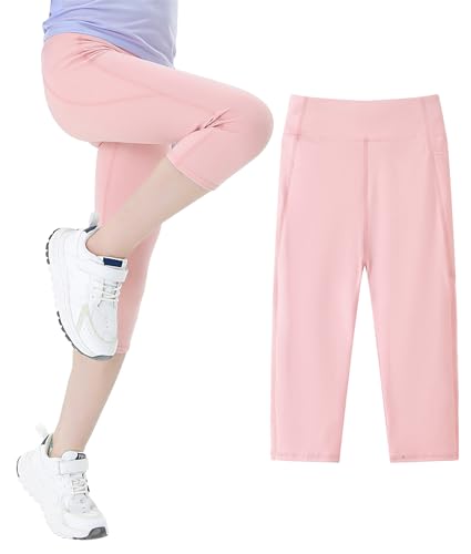 FEOYA Mädchen Capri Leggings Stretch 3/4 Hose Einfarbig Kurz Radlerhose Bequem Laufhose Sommer Caprihose Eng Tanzhose kuschelig Traininghose 150 von FEOYA