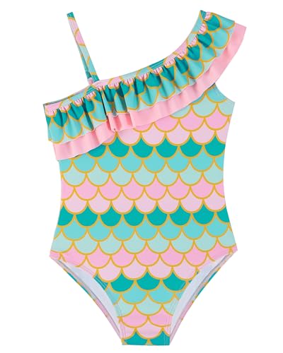 FEOYA Mädchen Einteiliger Badeanzug Meerjungfrau Schwimmanzug Süß Kinder Bademode Hawaiian Badebekleidung Sonnenschutz Swimsuit Schnell Trocknend Schwimmbekleidung Stretch Strandmode 4-5 Jahre von FEOYA