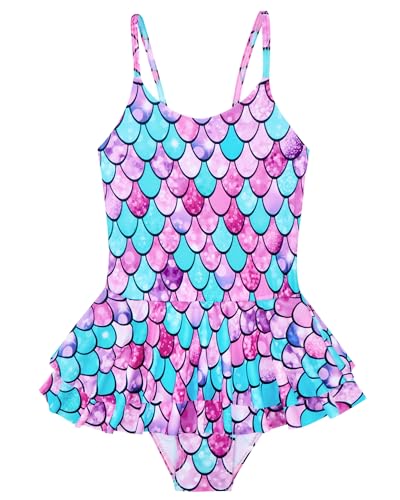FEOYA Mädchen Einteiliger Badebekleidung Meerjungfrau Badeanzug One Piece Bikini Swimsuit Uv-Schutz Strandbekleidung Sommer Schwimmen Bademode Schwimmanzug mit Verstellbaren Schultergurten 5-6 Jahre von FEOYA