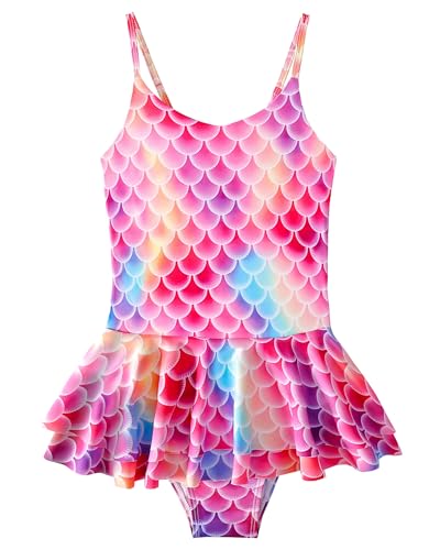 FEOYA Mädchen Einteiliger Badebekleidung Meerjungfrau Badeanzug One Piece Bikini Swimsuit Uv-Schutz Strandbekleidung Sommer Schwimmen Bademode Schwimmanzug mit Verstellbaren Schultergurten 5-6 Jahre von FEOYA