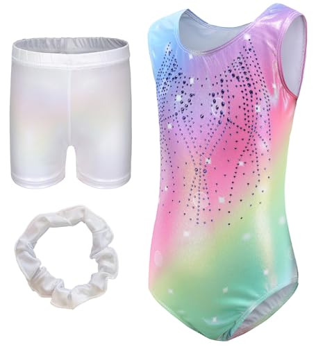 FEOYA Mädchen Gymnastikanzug Langarm Turnanzug Ballett Kinder Turnshorts Haarband Set Gymnastik Ärmellos Tanzen Kleidung Training Dancewear Gymnastikbody Mehrfarbig 1 12 Jahre von FEOYA