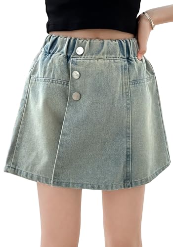 FEOYA Mädchen Jeans Shorts Kinder Denim High Waist Weiche Jeansshorts Girl Lässig Jeanshose Sommer Stretch Kurz Hose Dünn Shorts 140 (8-9 Jahre) von FEOYA