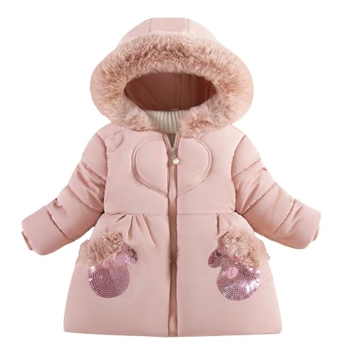 FEOYA Mädchen Kindermantel Winter Plüsch Kinder Steppmantel Fleece Schnee Girls Winterjacke Warm Mode Kids Wintermantel Puffer Pailletten Jacke Wasserdicht Solid Gefüttert Verdicket Rosa 3 4 Jahre von FEOYA