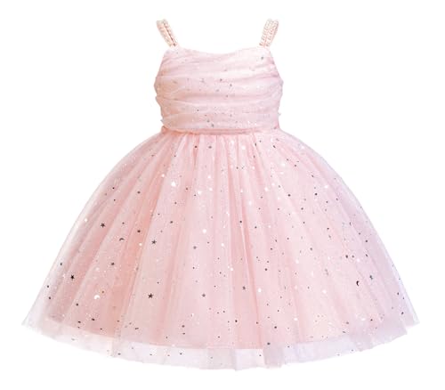 FEOYA Mädchen Kleid Einschulung Prinzessin Kinder Kostüm Hochzeit Festlich Baby Taufkleid Geburtstag Tüll Festkleid Tutu Swing Glitzerkleid Glitzer Sommer Rosa 2 3 Jahre von FEOYA