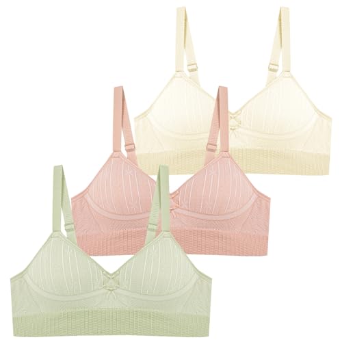 FEOYA Mädchen Ohne Bügel BH mit Verstellbarem Schultergurt Teenager 3 Pack Bralette Bequem Atmungsaktiv Unterwäsche Sport Bustier 36 A/B von FEOYA