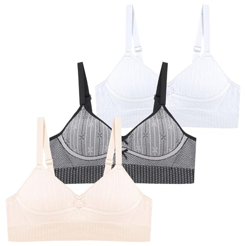 FEOYA Mädchen Ohne Bügel BH mit Verstellbarem Schultergurt Teenager 3 Pack Bralette Bequem Atmungsaktiv Unterwäsche Sport Bustier 36 A/B von FEOYA
