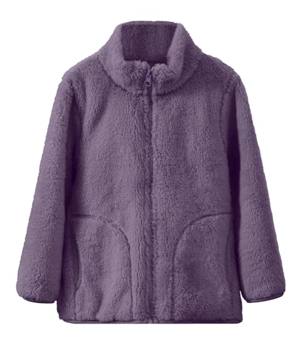FEOYA Mädchen Plüschjacke Winter Herbst Kinder Jacke Teddy Valentinstag Teenager Winterjacke Soft Solid Jungen Fleecejacke Fleece Mantel Mit Plüsch Puffer Gefüttert Short Dunkelviolett 10 11 Jahre von FEOYA