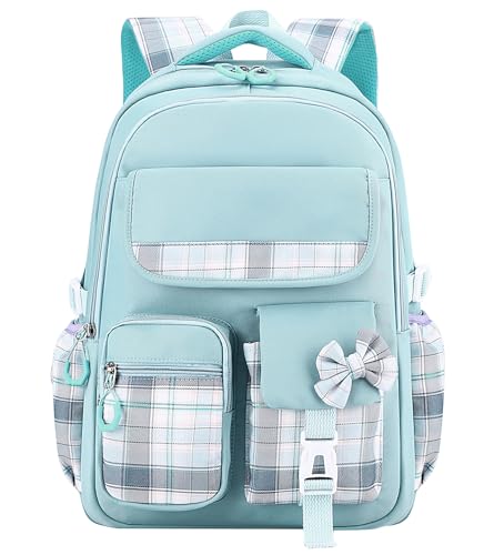 FEOYA Mädchen Rucksack Wasserdicht Nylon Schulrucksack Leichtgewicht Schulranzen Mehrere Taschen Schultasche Teenager Schule Freizeitrucksack mit Großen Kapazität Blau School Bag von FEOYA