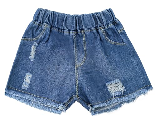 FEOYA Mädchen Sommer Shorts Kinder Jeanshose Elastische Taille Kurze Hose Sommerhose Luftig Stretch Denim-Shorts Süß Jeans Hotpants Weich Sommershorts Lässig Jeans-Shorts 140 von FEOYA