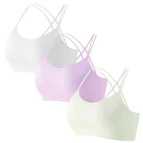 FEOYA Mädchen Sport BH aus Baumwolle Kinder Einfarbig Unterwäsche Gepolsterte Bustier Stretch Atmungsaktiv Bra Crossover Spaghettiträger BH Schnell Trocknend BHS Basic Softbra Dessous 8-10 Jahre von FEOYA