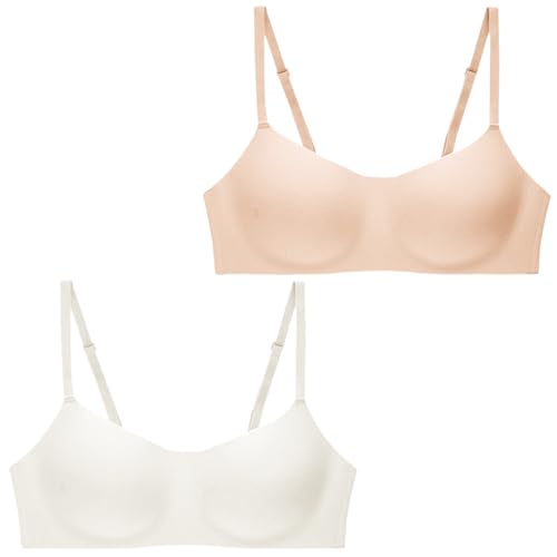 FEOYA Mädchen Sport BH ohne Bügel Unterwäsche Kinder Nahtlose Atmungsaktiv Softbra Teenager Verstellbare Spaghettiträgern Bralette Dünn Gepolsterte Training Bustier 2er Pack von FEOYA