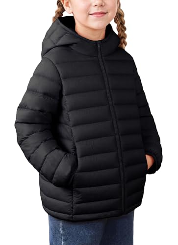 FEOYA Mädchen Steppjacke Leichte Short Für Baby Winterjacke Winter Mit Reißverschluss Jungen Jacke Warme Dicke Kinder Wintermantel Puffer Elegant Gefüttert Freizeit Solid Outdoor Schwarz 11 12 Jahre von FEOYA
