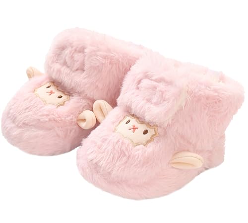 FEOYA Mädchen Stiefel Winter Dicke Jungen Winterschuhe Warme Fleece Neugeborenen Krabbelschuhe Gefüttert Schnee Kleinkind Boots Rutschfeste Weiche Sohle Baby Schuhe Lammfell Outdoor Rosa 0 6 Monate von FEOYA