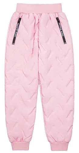 FEOYA Mädchen Sweatpants Trainingshose aus Fleece Kinder Jogginghose Jogger Jungen Sportliche aus Weicher für Jugendliche Aktive Basic-Hose Taschen Winter Rosa 130 von FEOYA