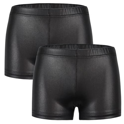 FEOYA Mädchen Tanz Shorts Kinder Ballett Athletic Fitness Hotpants Gymnastik Yoga Kind Sportshorts Metallic Glänzend Pants Turnhose Dancewear Schwarz 2 120 von FEOYA