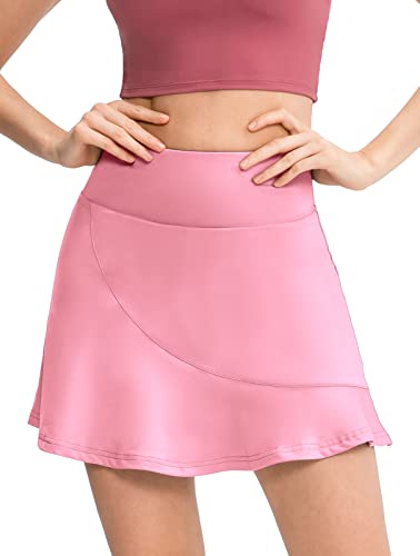 FEOYA Mädchen Tennisrock mit Hose 2 in 1 Sportrock für Tennis Golf Sommer Minirock Stretchy Sport Skirt Herstellergröße XL/DE Größe 38 - A-Rosa 2 von FEOYA