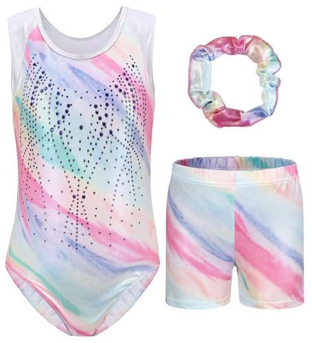 FEOYA Mädchen Turnanzug Ärmellos Kinder Gymnastikanzug Ballettröckchen Trikotanzug Gymnastik Training Dancewear Glänzend Gymnastikbody Trikot mit Strassstein 7-8 Jahre von FEOYA