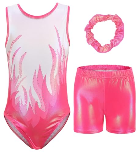 FEOYA Mädchen Turnanzug Ärmellos Kinder Gymnastikanzug Ballettröckchen Trikotanzug Gymnastik Training Dancewear Glänzend Gymnastikbody Trikot mit Strassstein 7-8 Jahre von FEOYA