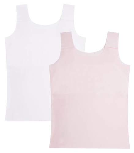 FEOYA Mädchen Unterhemd Sport BH Ärmelloses Trägertop Schnell Trocknen Tank Stretch Top Einfarbige Unterwäsche mit Baumwollfutter 2er Pack XL 9-10 Jahre von FEOYA