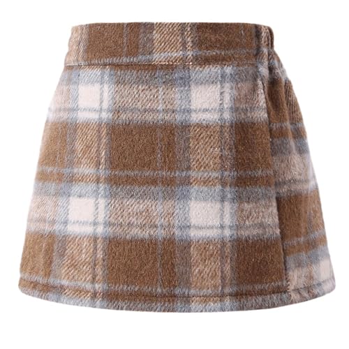 FEOYA Mädchen Vintage Hüftrock Tweed A-Linie Röcke Elastische Taille Minirock Kinder Kariert Schulrock Herbst Winter Kurz Rock mit Innenhose 160 von FEOYA