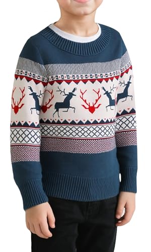 FEOYA Mädchen Weihnachtspullover Weihnachten Winter Kinder Pullover Familie Warme Jungen Weihnachtspulli Langärmel Rentier Baby Weihnachtsoutfit Mode Mit Elastischem Sweater 02 Blau 4 5 Jahre von FEOYA